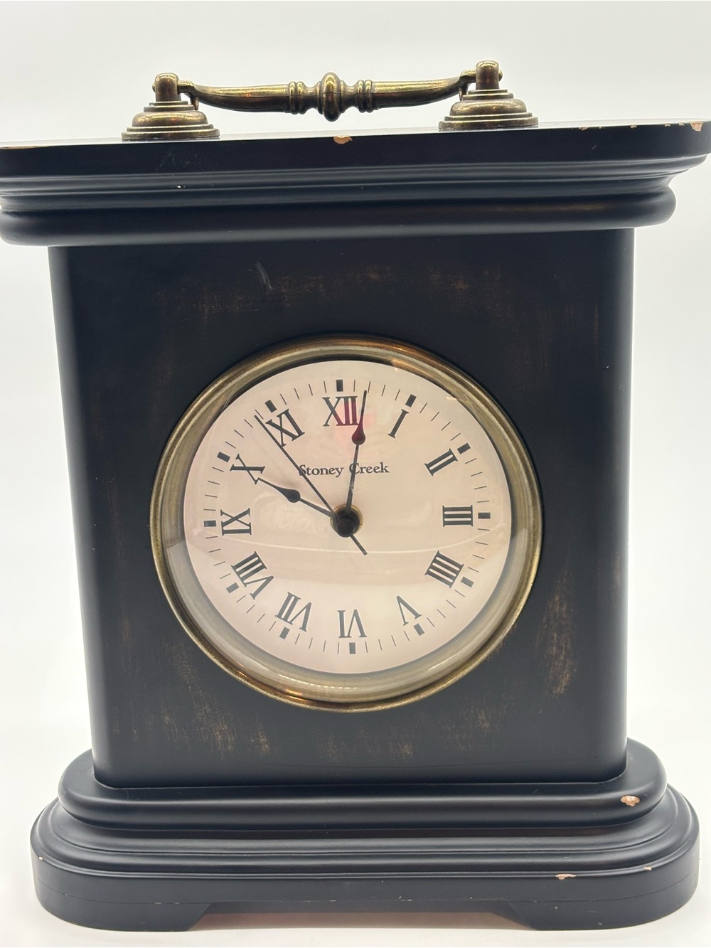 Black Mantel Clock with Brass Accents